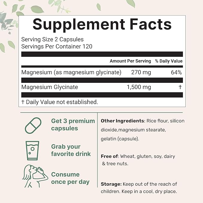 Triple Strength Magnesium Glycinate 1,500mg Per Serving, 240 Capsules | Easily Absorbed Chelated Magnesium + Elemental Form | Healthy Muscle, Bones, & Mood Support Supplement | Non-GMO