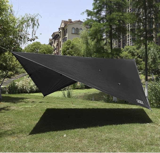 Gold Armour Rainfly Tarp Hammock, Premium 14.7ft/12ft/10ft/8ft Rain Fly Cover, Waterproof Ultralight Camping Shelter Canopy, Survival Equipment Gear Camping Tent Accessories (Black 10ft x 10ft)
