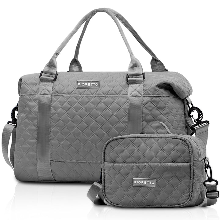 FIORETTO Women's Water-Resistant Travel Gym Duffle Bag with Detachable Strap, Multi-Functional, Ideal for Travel, Gym, Sports, Weekender, DUffel, with Toiletry Bag, Grey