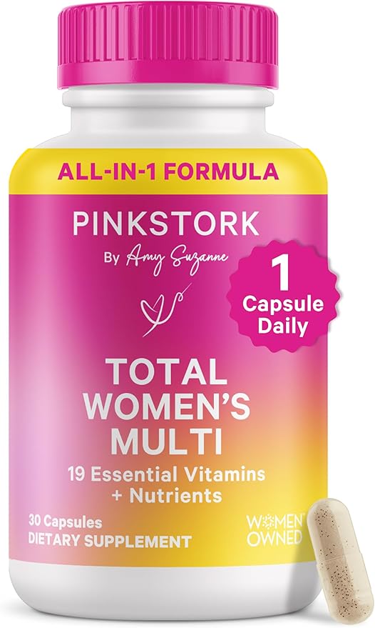 Pink Stork Total Women's Multivitamin - Supports Hair, Skin, Nails, Bone Health & Immune System - Includes B6, B12, Biotin, Iron & Zinc - Premium Women's Vitamins - 30 Capsules