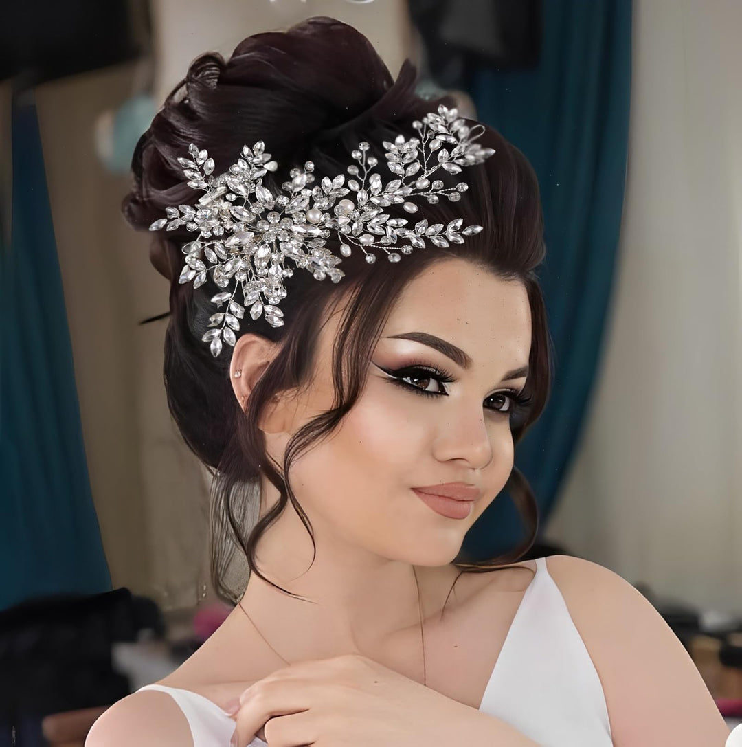 WEZTEZ Rhinestone Bridal Hair Comb Crystal Wedding Headbands Head Pieces,Pearl Brides Bridesmaid Hair Accessories for Women Girls (Sliver 936)