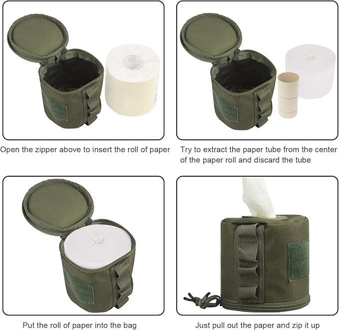 AOUTACC Tactical Roll Paper Storage Bag,Toilet Roll Paper Storage Holder with Molle Mounting Strap,Tissue Cover Organizer for Outdoor Camping,Hiking,Tactical Game-Green