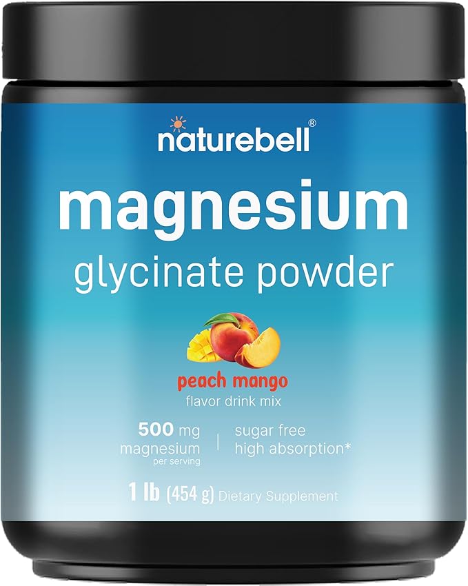 Magnesium Glycinate Powder for Sleep & Relaxation, 1lb (16oz) | 500mg Chelated for High Absorption | Peach Mango Flavor | Muscle & Bone Support | Sugar-Free, Bitterless, Non-GMO, Vegan