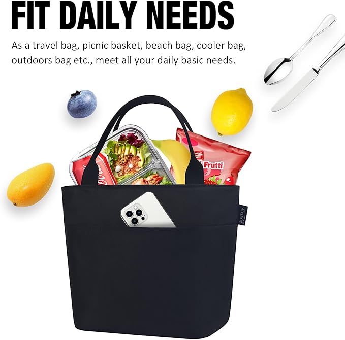 Aosbos Lunch Bag Lunch Box for Women Lunch Tote Bag Insulated Lunch Cooler Bag Thermal LunchBox Adult Bolsa Termica Almuerzo Lonchera, Black