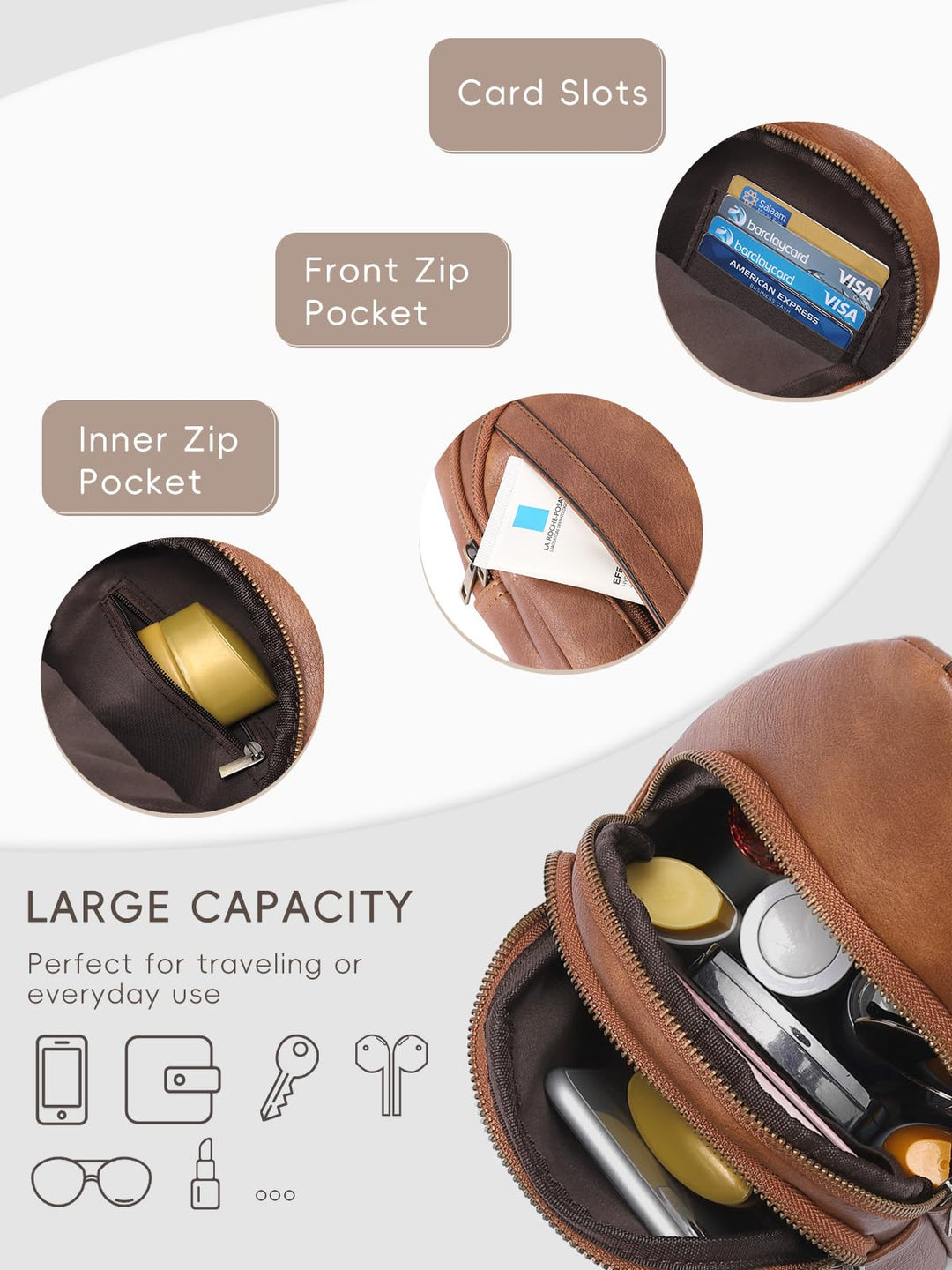 CLUCI Crossbody Bags for Women, Sling Bags for Women, Cross Body Bag for Woman, Leather Crossbody Bags for Women Sling Backpack Crossbody Bag Casual Daypack for Travel Brown