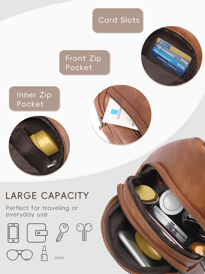 CLUCI Crossbody Bags for Women, Sling Bags for Women, Cross Body Bag for Woman, Leather Crossbody Bags for Women Sling Backpack Crossbody Bag Casual Daypack for Travel Brown