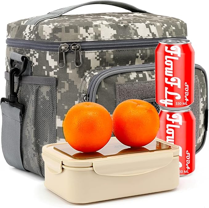 FlowFly Tactical Lunch Bag Large Insulated Lunch Box Cooler Tote for Men, Women with MOLLE/PALS Webbing (Digital#Camo, Medium)