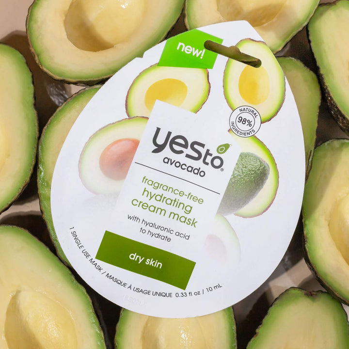 Yes To Avocado Fragrance-Free Hydrating Cream Mask, Pore Purging Formula To Hydrate Dry Skin & Plump Skin, Locks In Moisture, With Antioxidants & Hyaluronic Acid, Natural, Vegan & Cruelty Free, 3-Pack