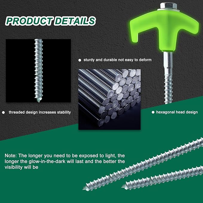 8" Screw in Tent Stakes-12Pcs Metal Ground Anchors for Camping-Tent Stakes Heavy Duty, Threaded Spikes with Hex Head Driver, Includes Storage Box