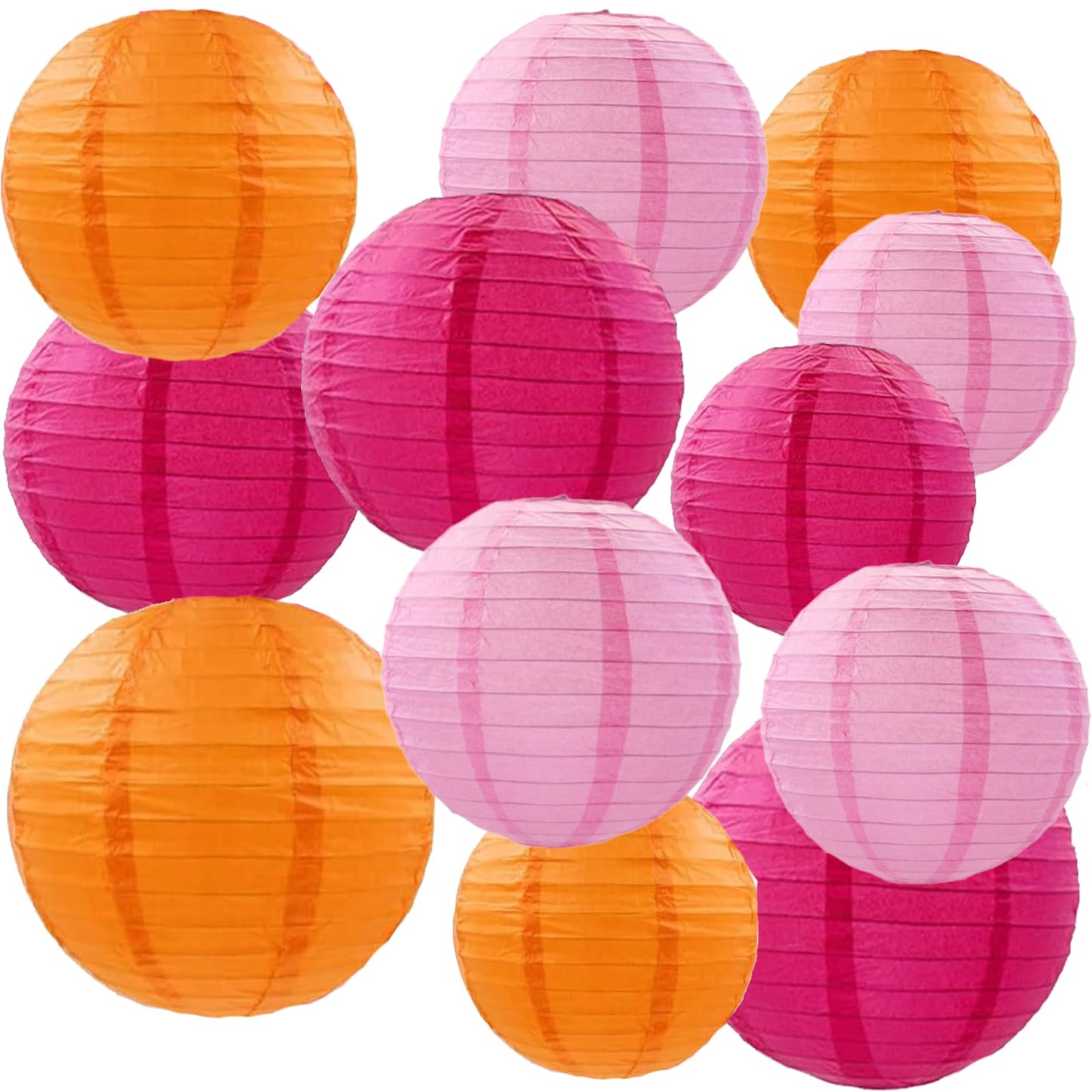 12pcs Hot Pink and Orange Paper Lanterns,Lanterns Round Paper Lanterns for Birthday,Wedding,Baby Shower Party Ceiling Decoration