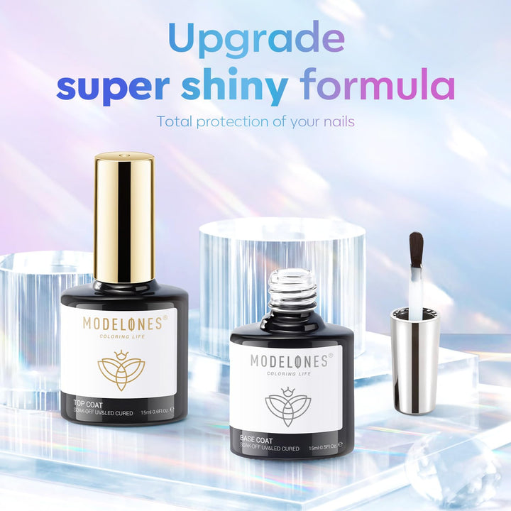 Modelones 15ml Gel Top Coat | Super Shiny No Wipe Base & Top Coat Set