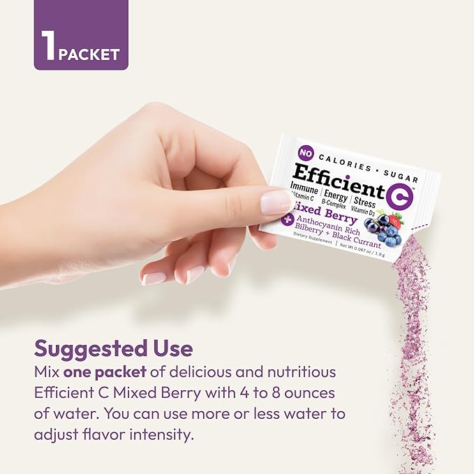 ANDREW LESSMAN Efficient C Mixed Berry 90 Packets - Immune, Energy, Stress and Eye Health Support. Reinvention of The Vitamin C Drink. No Calories. No Sugar. No Carbs. Easy to Mix.