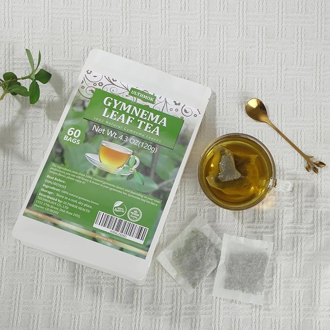 Premium 60 Gymnema Leaf Tea Bags, Made with 100% Natural Gymnema Leaves, for Diabetics, No Additives & Caffeine Free & Sugar Free.