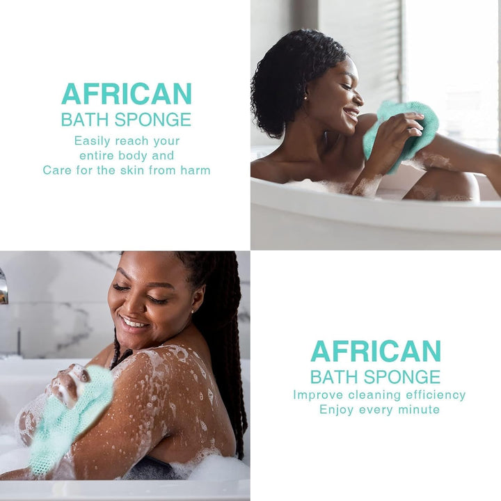 3-Piece African Net Bath Sponge Set | Exfoliating Body Scrubber | Blue