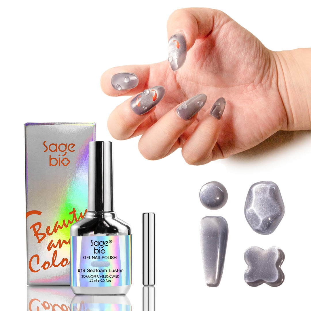 SAGEBIO High-Density & Ultra-Bright Cat Eye Gel Nail Polish with Magnet Stick, 15ml Sparkling Magnetic Gel for DIY Manicure, Long-Lasting Shine - Seafoam Luster