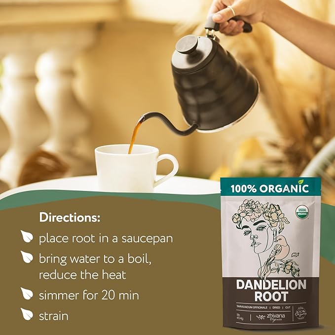 Organic Dandelion Root - Organic Dandelion Tea - Diente de Leon Organico – Detox, Gut Flora, Digestion, Liver, Skin – 4 oz