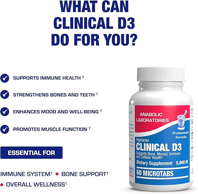 High Strength Vitamin D3 5000 IU - Clinical Formula Vitamin D Supplement for Men and Women for Bone Teeth Muscle Mood and Immune Support - High Absorption Vegetarian Microtabs (60 Day Supply)