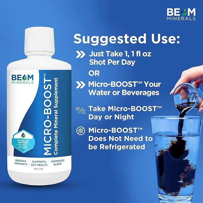 Beam Minerals Micro-Boost Humic Mineral Blend | Plant-Based Multi Minerals Supplement & Electrolytes Liquid | 32 fl Oz