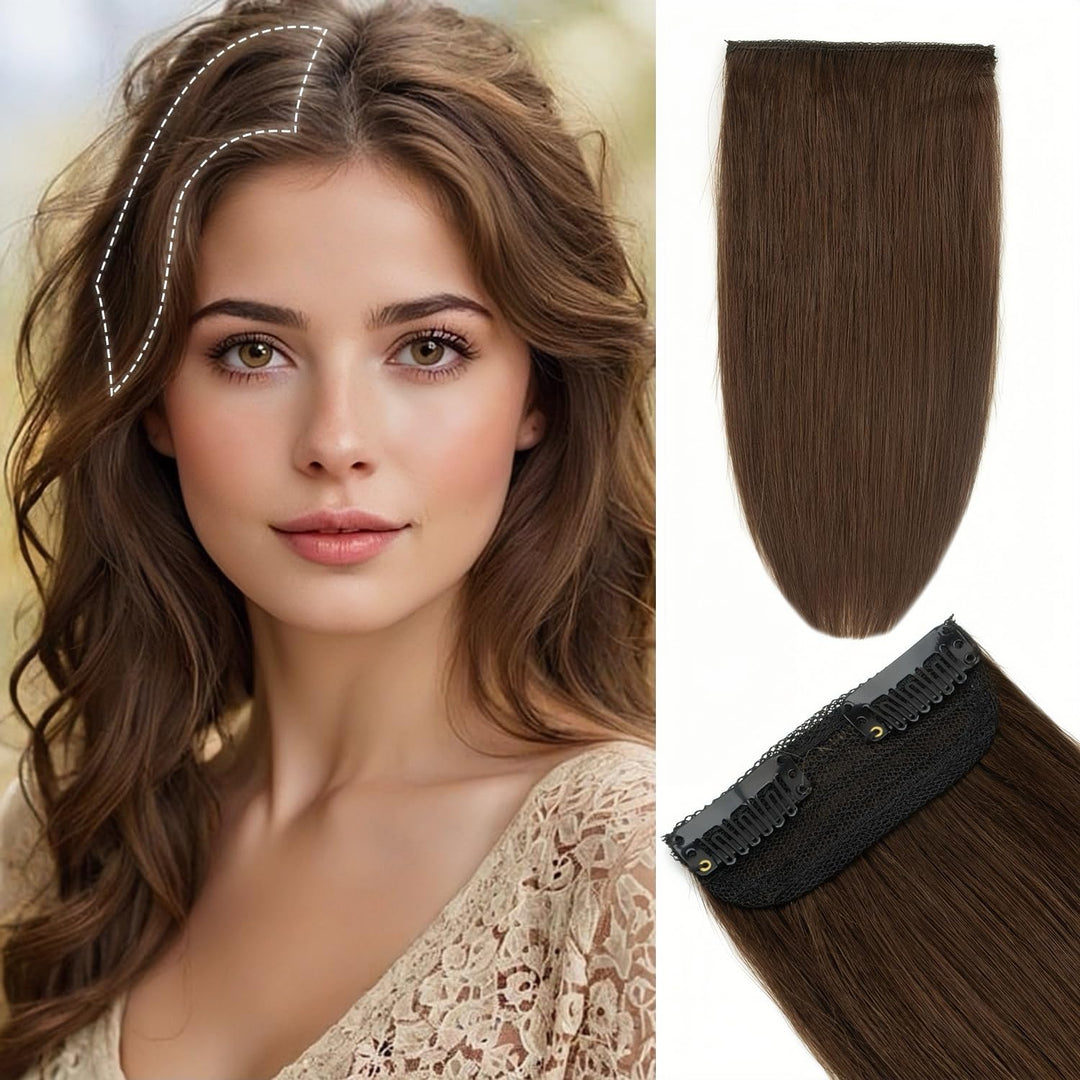 TANJET Hair Toppers for Women Human Hair Natural Invisible Hairpin Silky Straight Adding Hair Volume Hair Pieces for Thinning Hair Hair Clip in Extensions (#4 Medium Brown 12 Inch 17g/Pack/1pcs)