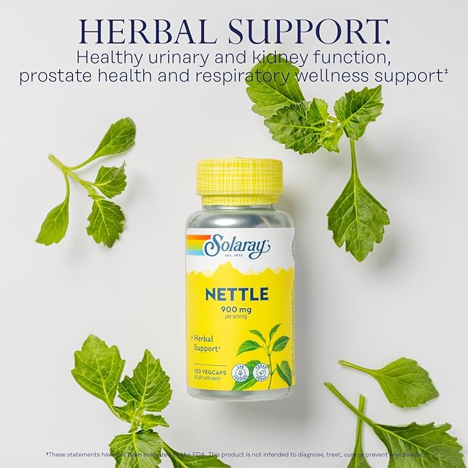 SOLARAY Nettle 900 mg - Organic Nettle Leaf Supplement - Kidney, Urinary, and Prostate Support - Traditional Use for Allergy Response and Respiratory Wellness - Vegan - 50 Servings, 100 VegCaps