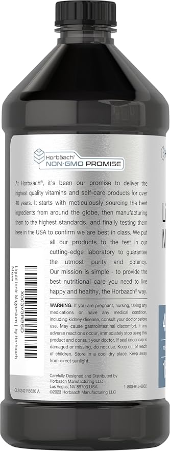 Horbäach Liquid Magnesium 400 mg | 16 oz | Vegetarian, Non-GMO & Gluten Free Supplement