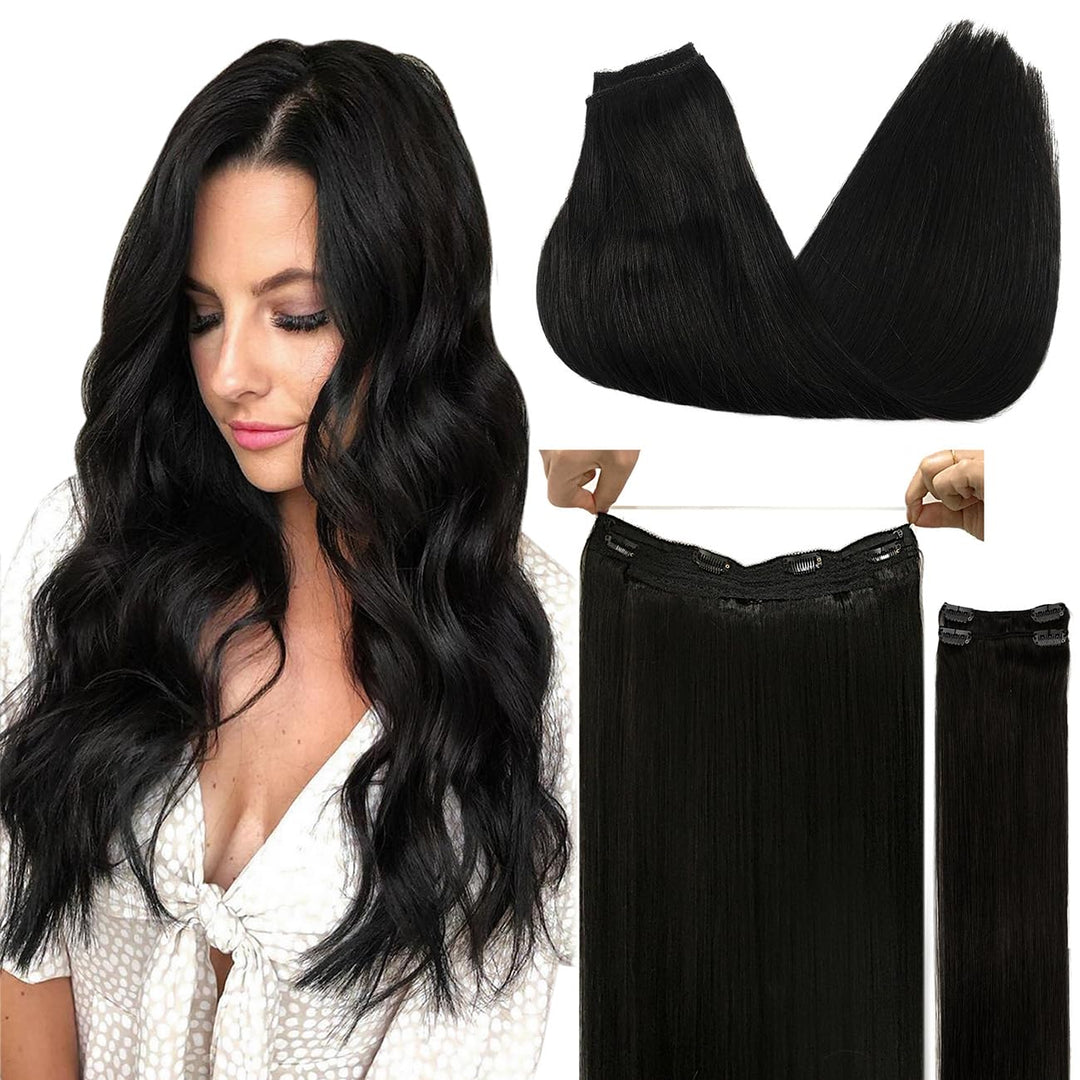 Doores Hair Extensions Human Hair, 18 Inch 125G Wire Hair Extensions And Natural Black, Wire Hair Extensions Straight Hair Secre