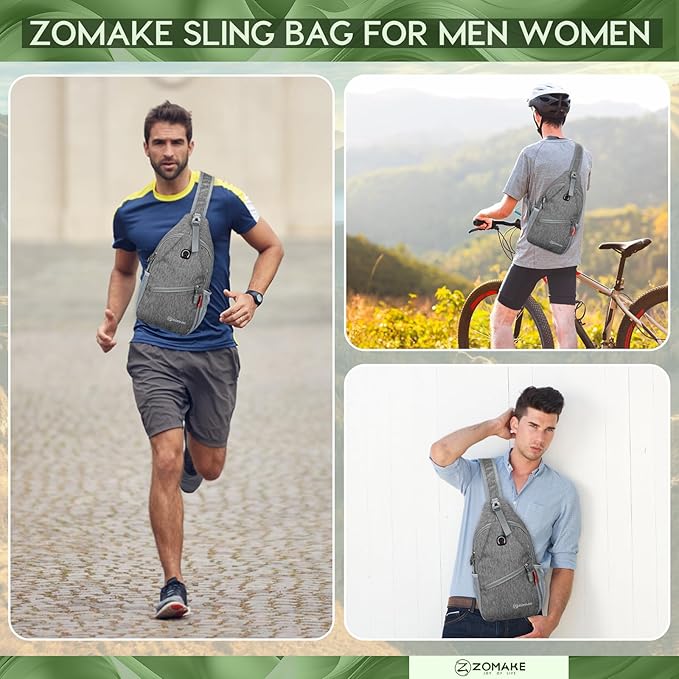 ZOMAKE Small Sling Bag, Travel Sling Backpack, Waterproof Hiking Cycling Crossbody pack for Men Women(New Black)