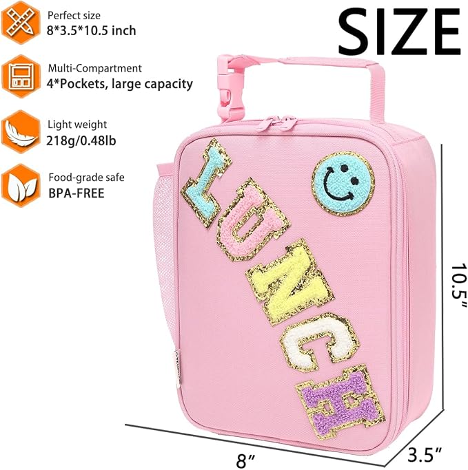 Insulated Lunch Bag for Women Girl Teen large Insulated Kid Lunch Bag,Large Reusable Cute Cooler Bag for School Work Picnic,Pink Alphabet