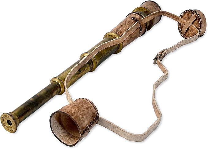 RII Antique Decor Spyglass, Pirate Telescope with Leather Case, Handheld Telescope for Adventure Enthusiasts, Monocular Nautical Decor for Gifting, Travellers, Vintage, 18"