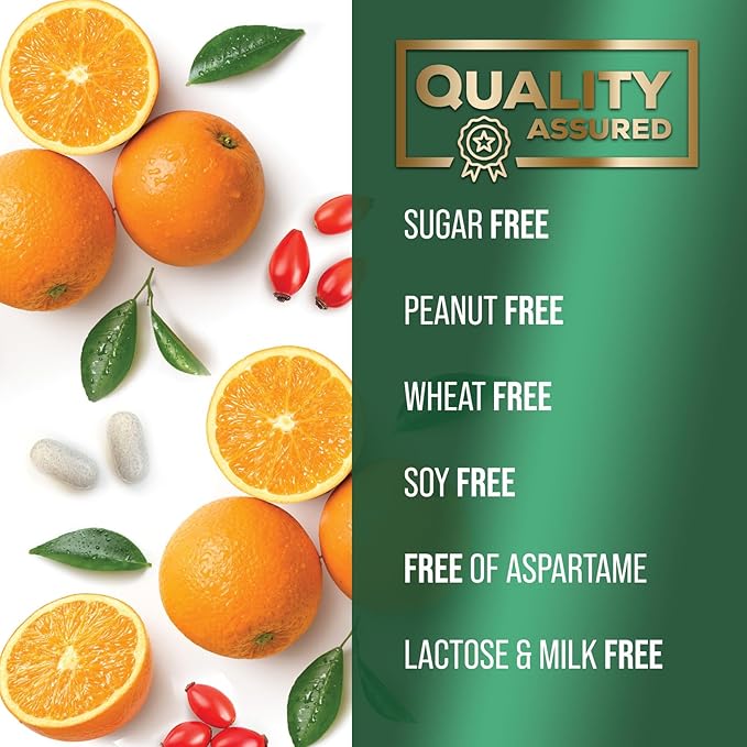 Chewable Vitamin C 1000mg - Extra Strength Antioxidants for Powerful Immune Support w/Vitamin C & Rose HIPS - Potent Dietary VIT C Chews Supplement, Natural, Vegan, Gluten-Free, Non-GMO - 60 Tablets