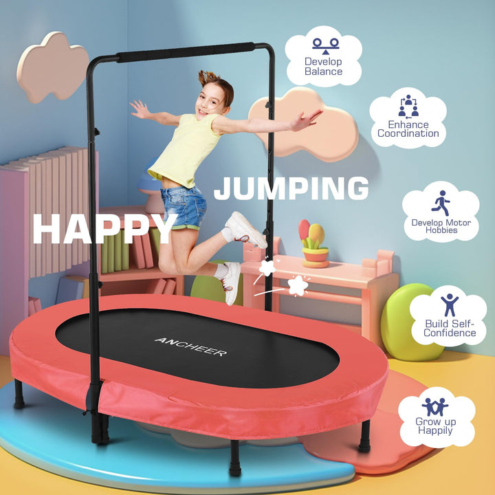ANCHEER Foldable Trampoline, Mini Rebounder Trampoline with Adjustable Handle, Exercise Trampoline for Indoor/Garden/Workout Cardio, Parent-Child Twins Trampoline Max Load 220lbs (Training Red)