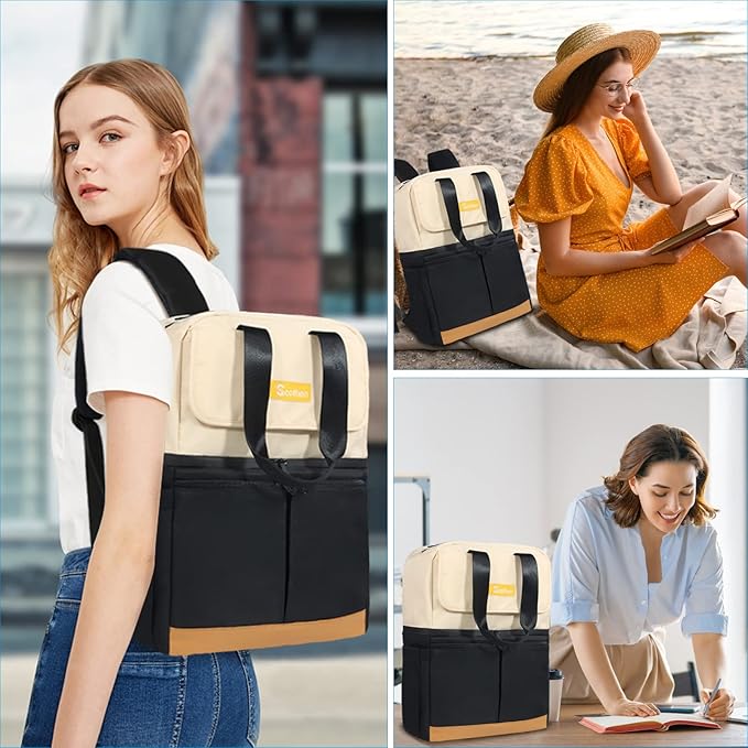 Backpack Cooler with Double Decker & 12 Ice Packs- Keeps 36 Cans Cold for Up to 24 Hours- Waterproof & Leak Proof Insulated Cooler Backpack- Stylish Cooler Bookbag for Women Travel Work Beach