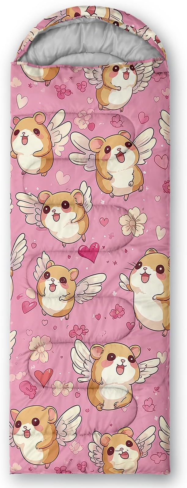 AILONEN Cartoon Fox Camping Sleeping Bag for Boys Girls Adults,Lightweight & Waterproof,3 Season Warm & Cold Weather,Portable,Kawaii Fox Printed Sleeping Bag,Traveling,Camping,Hiking