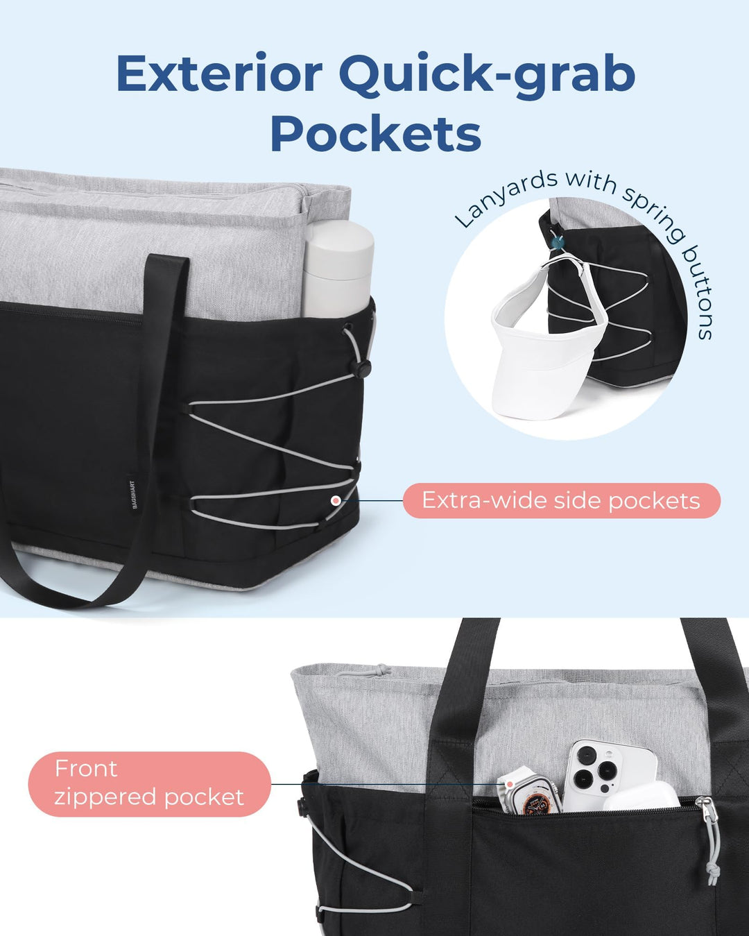 BAGSMART Tote Bag for Women, Foldable Tote Bag With Zipper Large Handbags Shoulder Bag Commuter bag for Travel/Work/Sport, Black