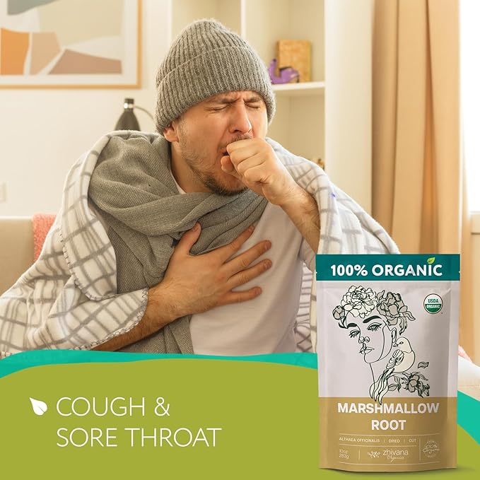 Marshmallow Root Tea Organic (10oz.) - Marshmellow Root Herb (Althaea Officinalis) - Tea for Throat Coat, Cough, Gut Lining - Contains Mucilage