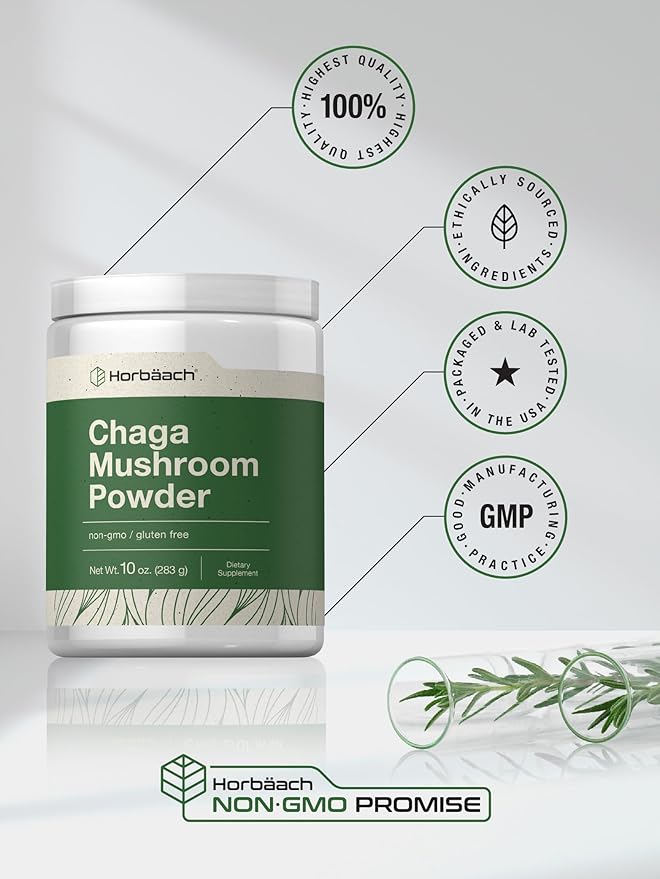 Horbäach Chaga Mushroom Powder | 10 Ounce | Vegan, Non-GMO & Gluten Free Supplement