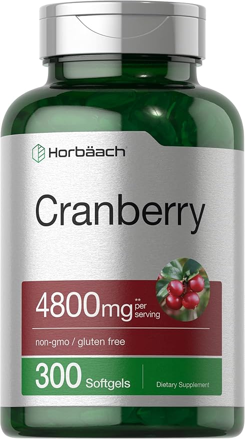 Horbäach Cranberry Pills for Women and Men 4800mg | 300 Softgels | Non-GMO, Gluten Free Supplement | from Concentrate Extract