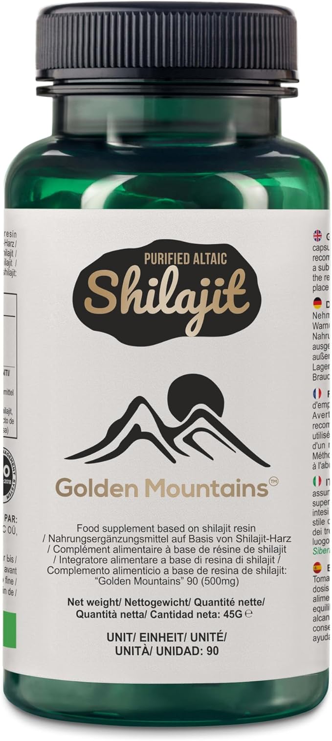 Golden Mountains Shilajit Vegan Capsule 500mg Pure Altai 90 Count Premium Trace Minerals