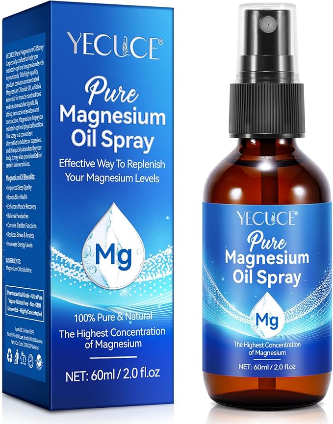 Magnesium Oil, Magnesium Spray, 100% Pure & Natural Magnesium Oil Spray for Feet, Easy to Absorb and Use 2.0 fl.oz