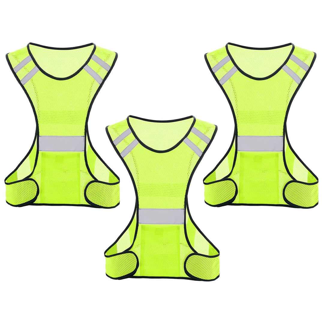 Reflective Running Vest for Men Women, High Visibility Safety Vest with Large Pocket, Lightweight Reflective Running Gear for Motorcycle,Cycling,Jogging,Walk At Night, Adjustable Waist, 3 PCS, Yellow