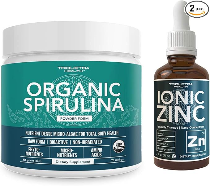 Triquetra Health Organic Spirulina Powder Plus Liquid Ionic Zinc