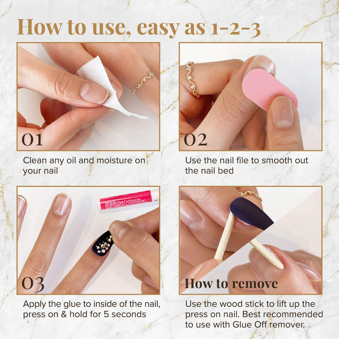 Halloween Nails Kiss Gold Finger Luxury Nail Lavishly Handcrafted with 3D Jewels 30 Long Design Nails/Pink Gel Glue 2ml / Manicure Stick Included (GFL13)