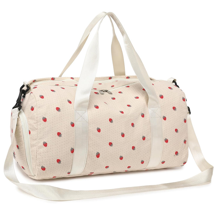 BLUBOON Duffle Bag Girls Kids Cute Gym Bag with Shoes Compartment & Wet Separation Waterproof Sports Overnight Travel Bag(Corduroy Strawberry)