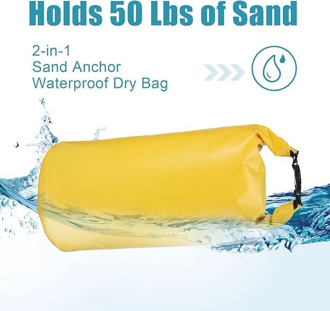 4 Pcs Sand Anchor 20 L 2 in 1 PWC Waterproof Dry Bag with Adjustable Buoy Kayak Anchor for Hiking, Camping, Water Sports, Small Boats, Power Watercrafts, Canoes, Seadoo and Swim Mat
