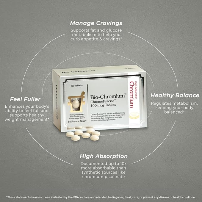 Bio-Chromium 100mcg | 10x Better Absorption | Patented Formula for preventing Cravings | ChromoPrecise Organic Chromium Supplement | Manufactured to Pharmaceutical Standards (60)