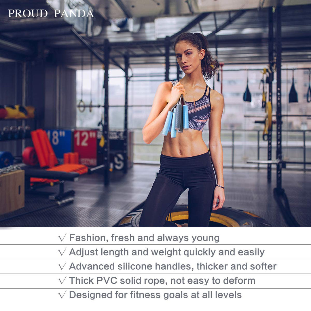 Weighted Jump Rope Workout 1LB Professional Skipping Rope with Adjustable Length&Silicone Comfortable Grips,Heavy Jumpropes Adults Fitness Women Men Kids,Cardio Boxing Endurance Training Exercise-Blue