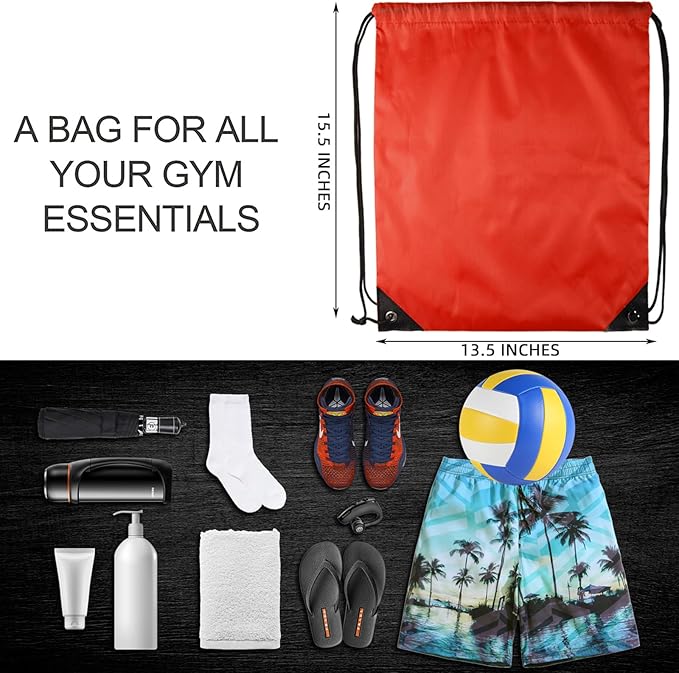 GoodtoU Nylon Backpacks - Drawstring Bags Bulk - Gym, Sport & Travel (Red, 16Pcs)