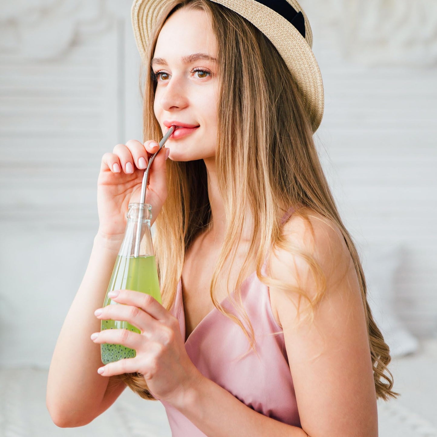 10 Pcs Metal Straw for Stanley Cup 40 oz with Straw Brush and Velvet Bag for Smoothie, Milkshake, Cocktail and Hot Drinks