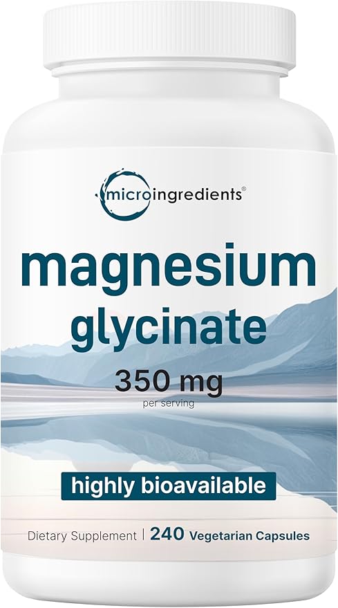 Micro Ingredients Magnesium Glycinate 350mg Per Serving, 240 Veggie Capsules | Potent Elemental Form, 100% Chelated, Highly Bioavailable | Healthy Muscle, Bones, & Mood Support Supplement | Non-GMO