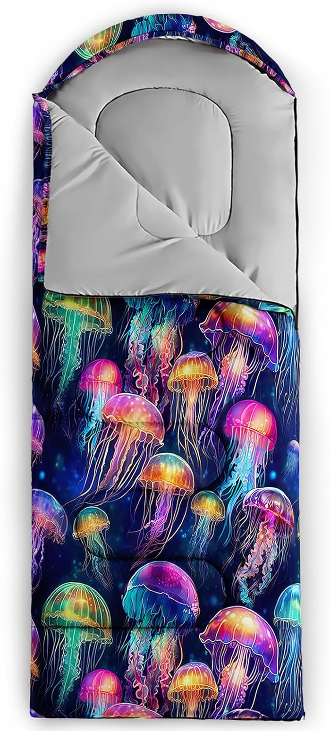 AILONEN Cartoon Fox Camping Sleeping Bag for Boys Girls Adults,Lightweight & Waterproof,3 Season Warm & Cold Weather,Portable,Kawaii Fox Printed Sleeping Bag,Traveling,Camping,Hiking